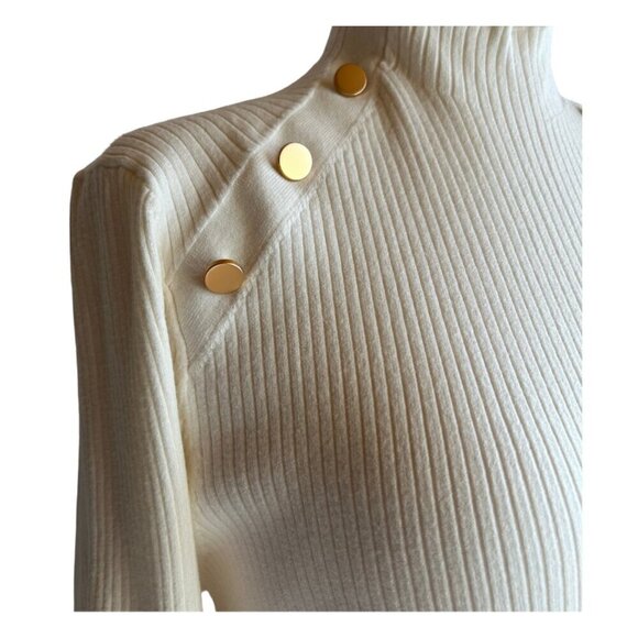 NWT LOFT Ribbed Shoulder Button Mock Neck Sweater Women's XL/12 Cream White - Picture 4 of 9